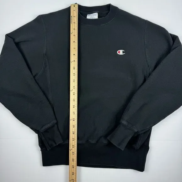 Champion Reverse Weave Crewneck Sweatshirt Mens Size Small Black Pullover - Picture 12 of 14